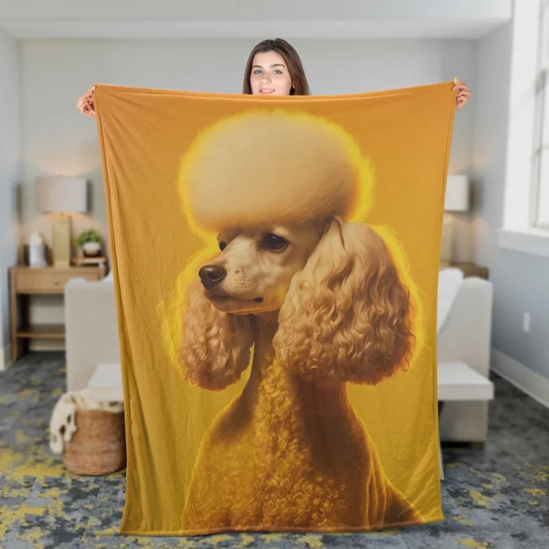 Yellow Background Poodle Portrait Print Fleece Blanket 2