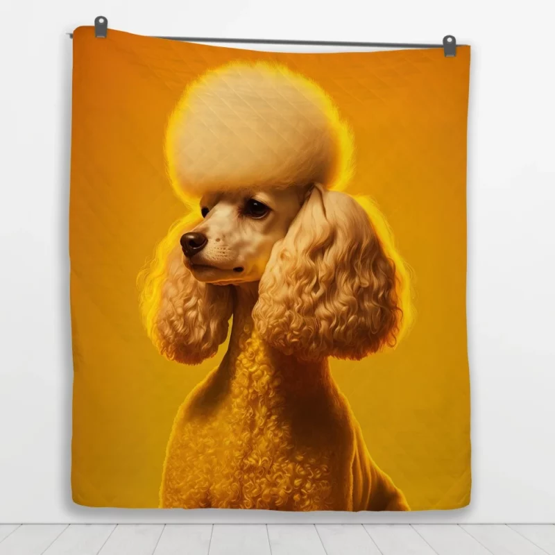 Yellow Background Poodle Portrait Print Quilt Blanket 1