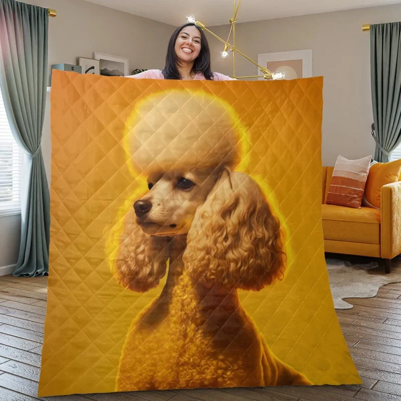 Yellow Background Poodle Portrait Print Quilt Blanket