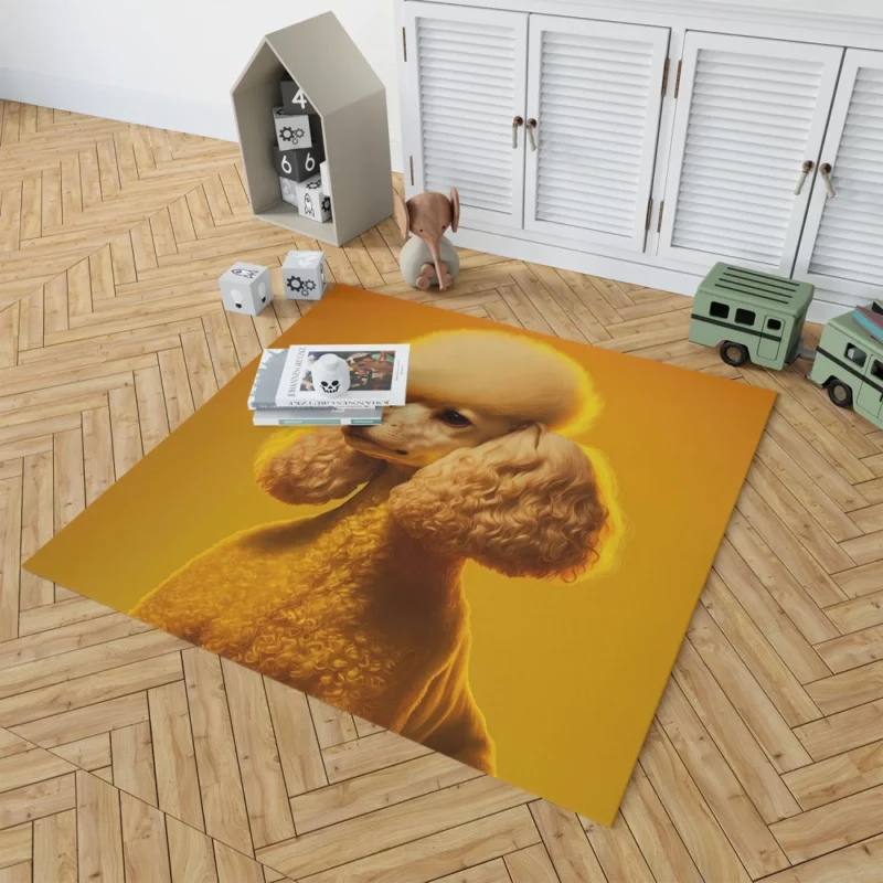 Yellow Background Poodle Portrait Print Rug 1