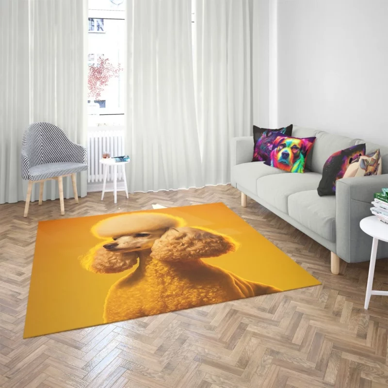 Yellow Background Poodle Portrait Print Rug 2