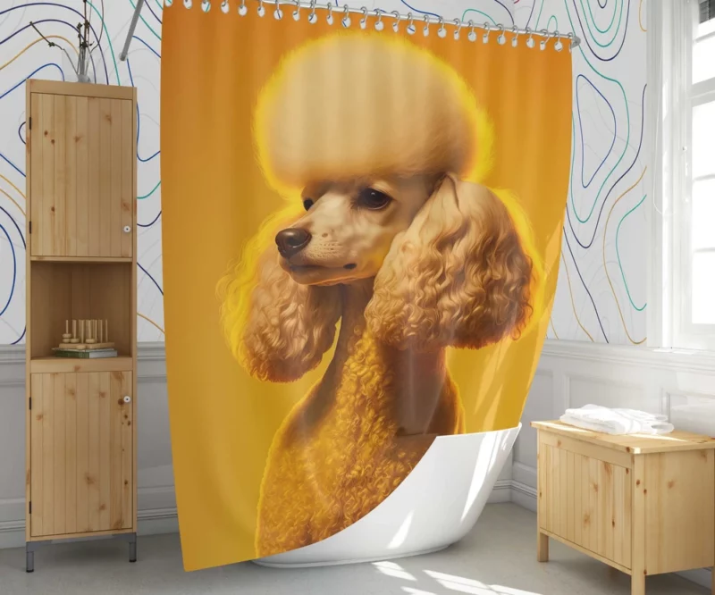 Yellow Background Poodle Portrait Print Shower Curtain 1