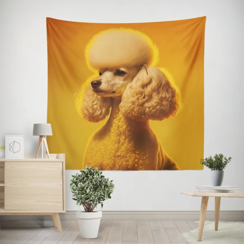 Yellow Background Poodle Portrait Print Wall Tapestry
