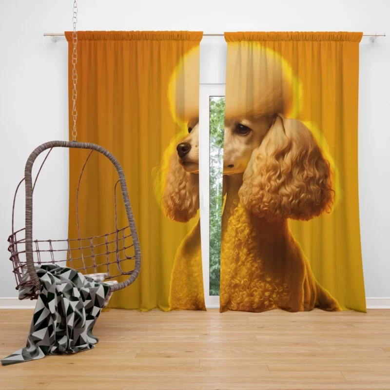 Yellow Background Poodle Portrait Print Window Curtain