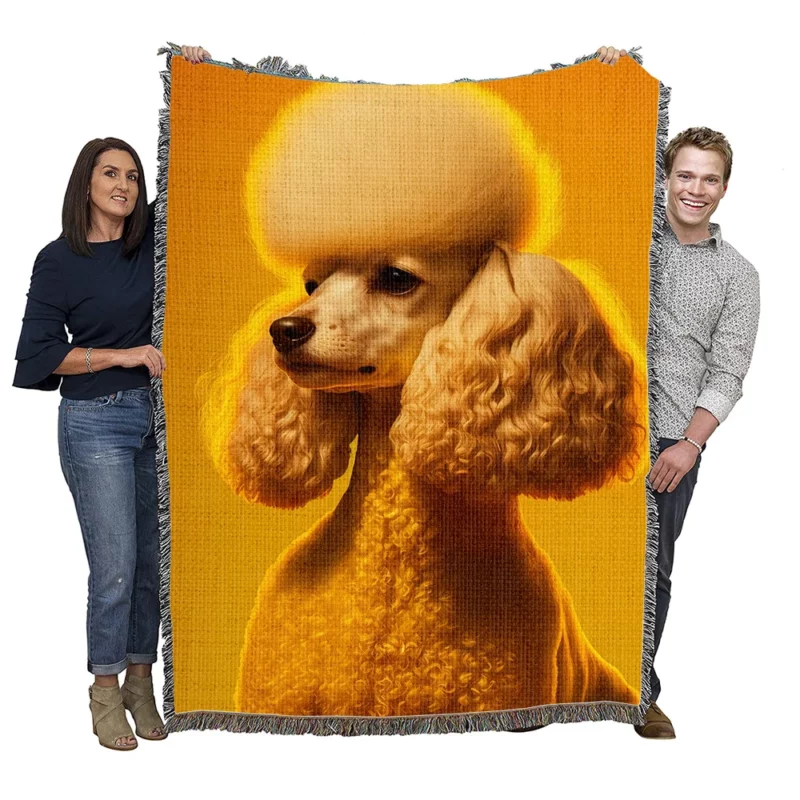 Yellow Background Poodle Portrait Print Woven Blanket