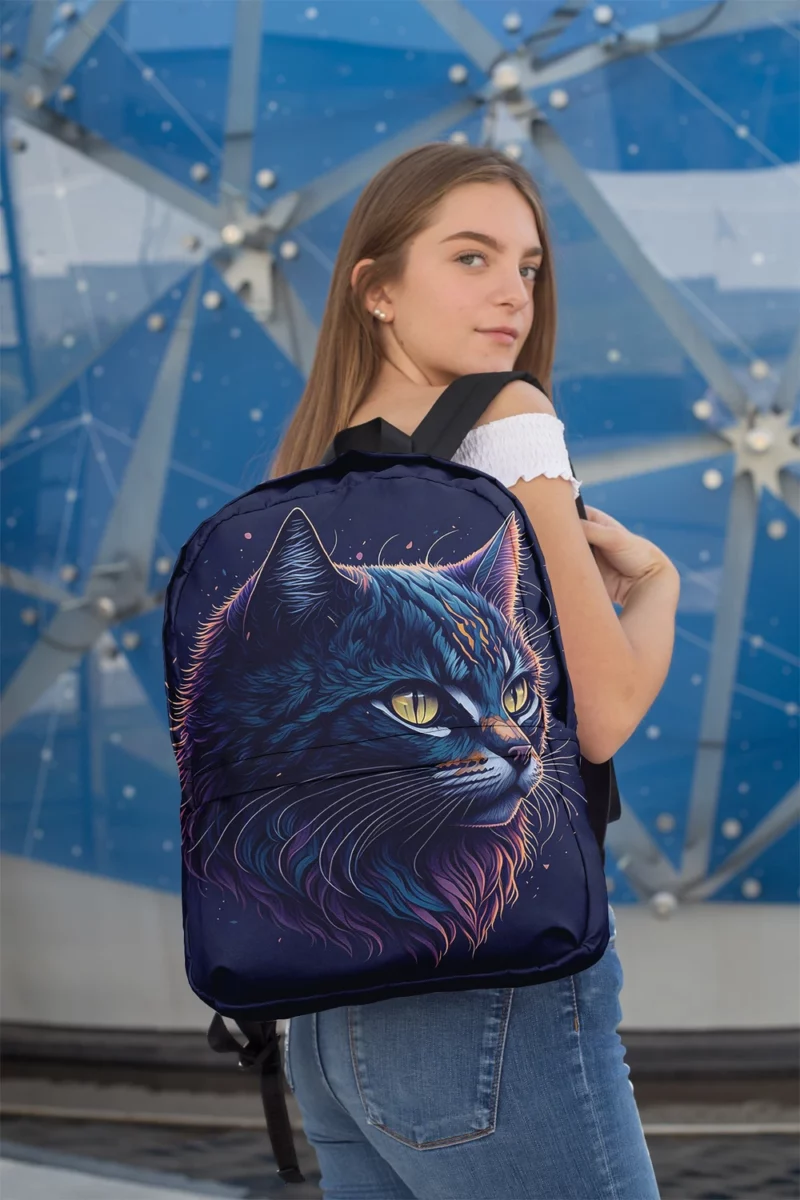 Yellow-Eyed Cat in Fantasy Drawing Backpack 2