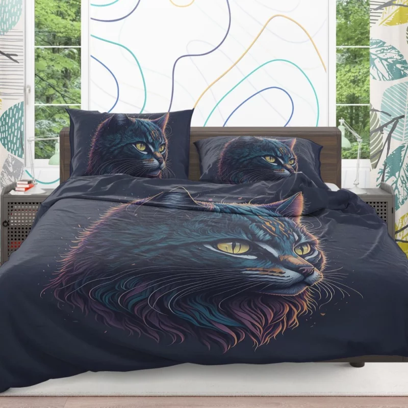 Yellow-Eyed Cat in Fantasy Drawing Bedding Set