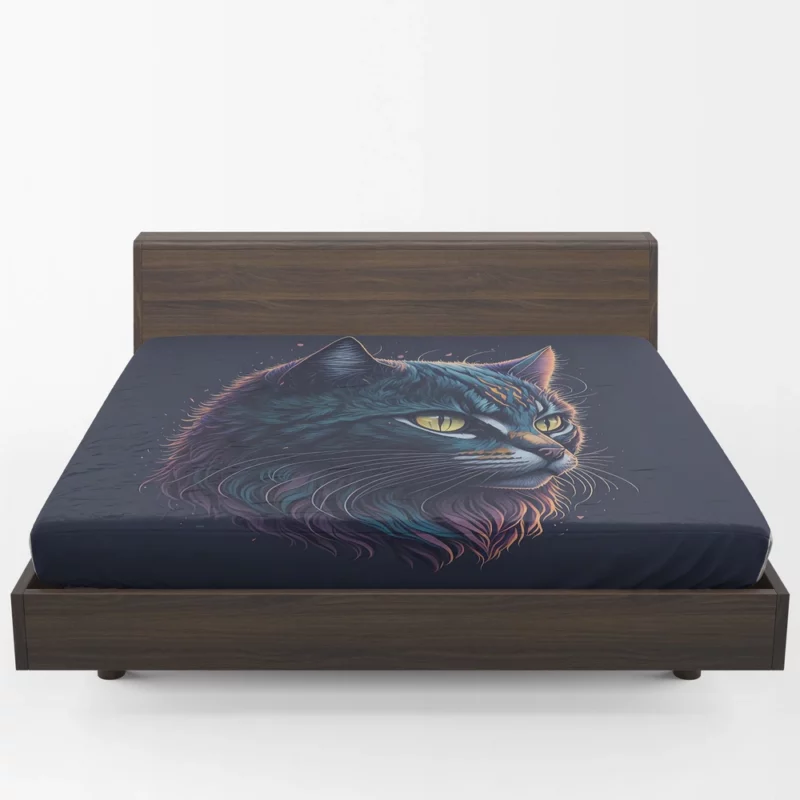 Yellow-Eyed Cat in Fantasy Drawing Fitted Sheet 1