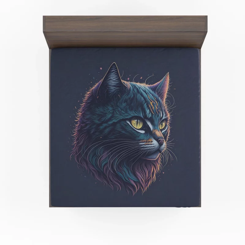 Yellow-Eyed Cat in Fantasy Drawing Fitted Sheet