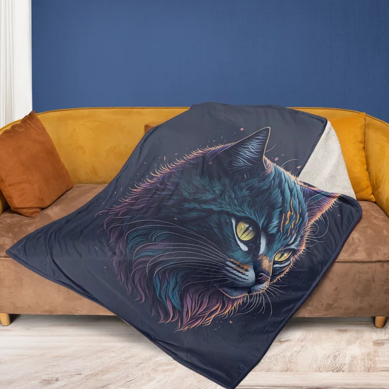 Yellow-Eyed Cat in Fantasy Drawing Fleece Blanket 1