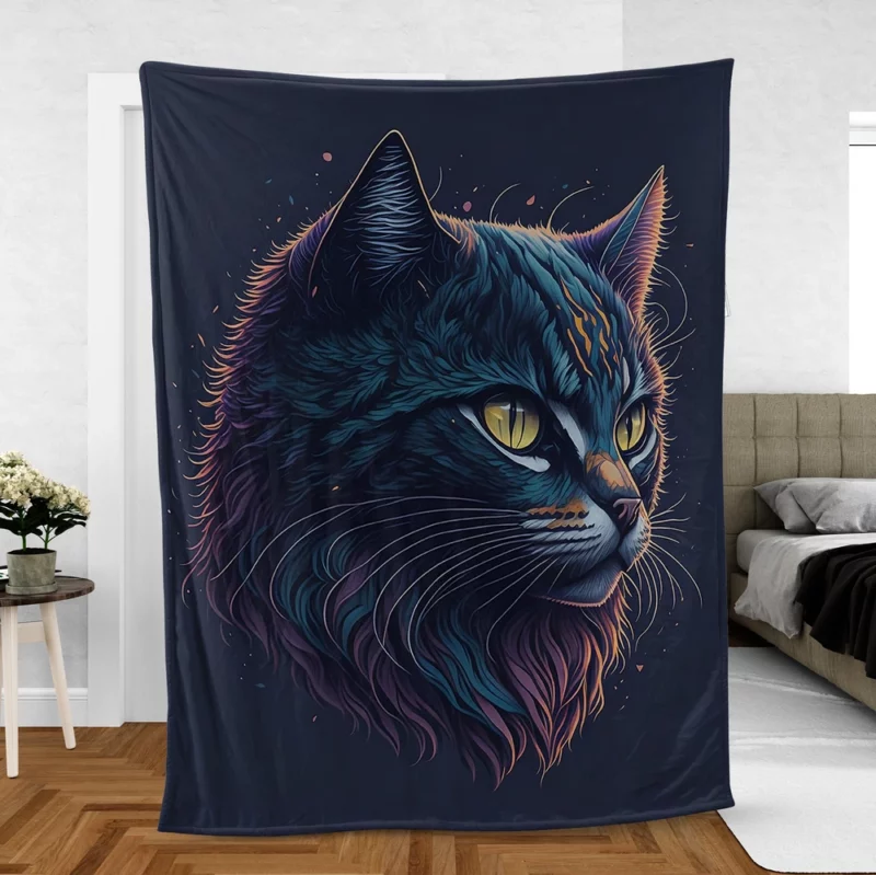 Yellow-Eyed Cat in Fantasy Drawing Fleece Blanket