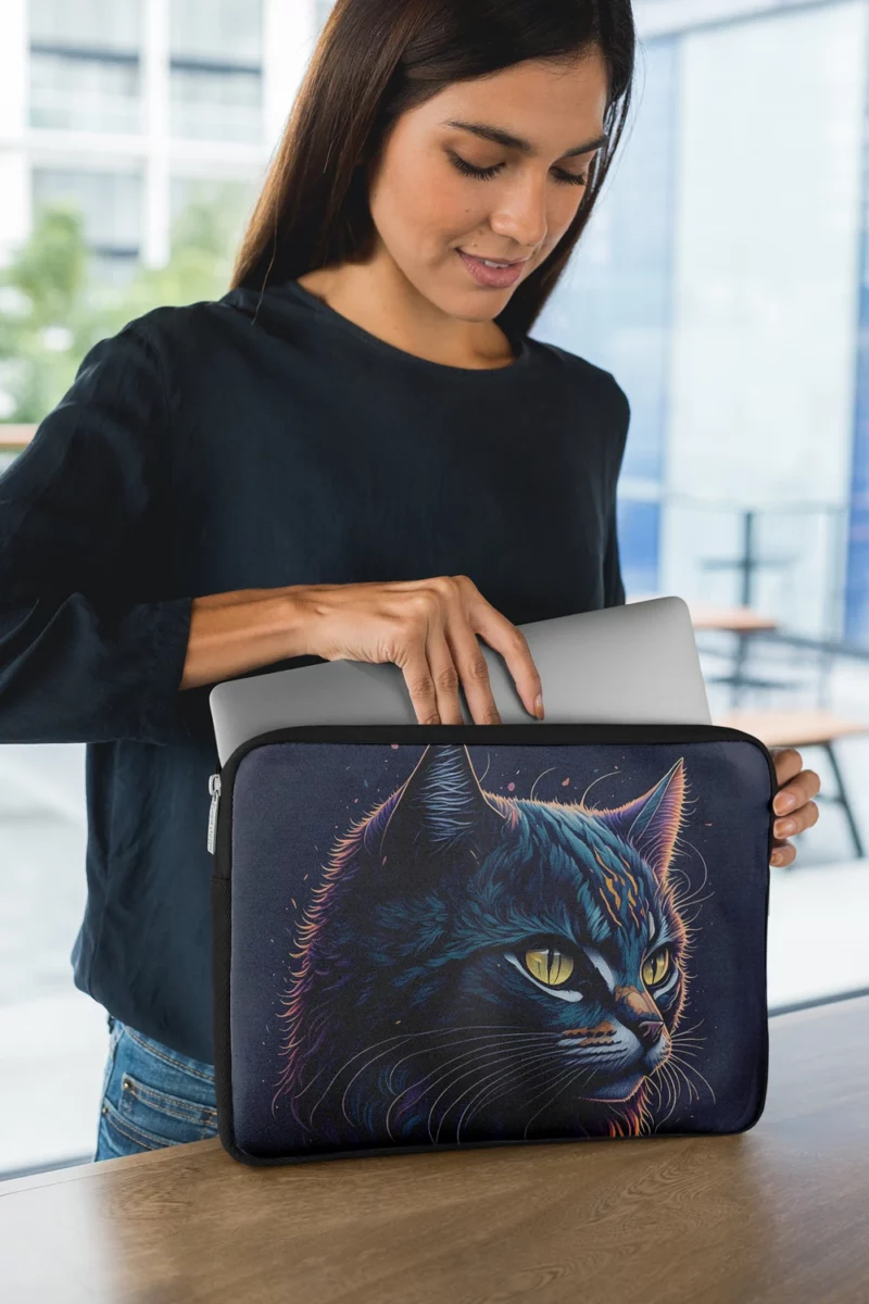 Yellow-Eyed Cat in Fantasy Drawing Laptop Sleeve 1