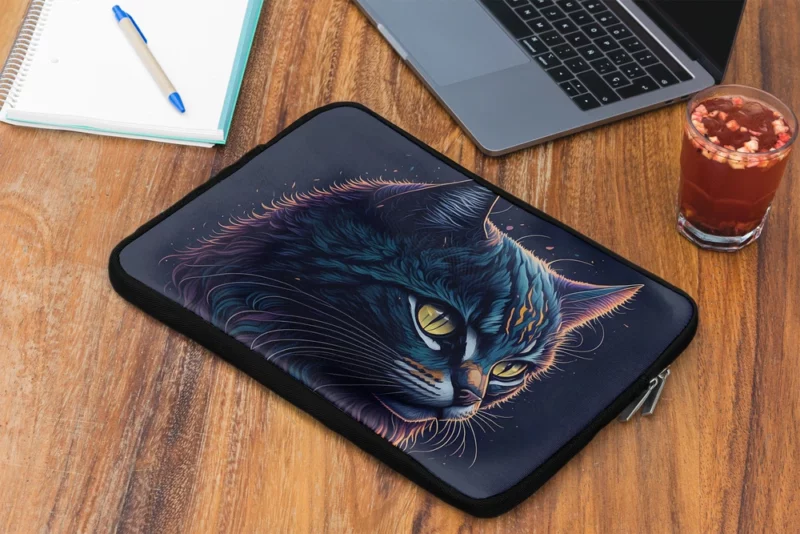 Yellow-Eyed Cat in Fantasy Drawing Laptop Sleeve 2