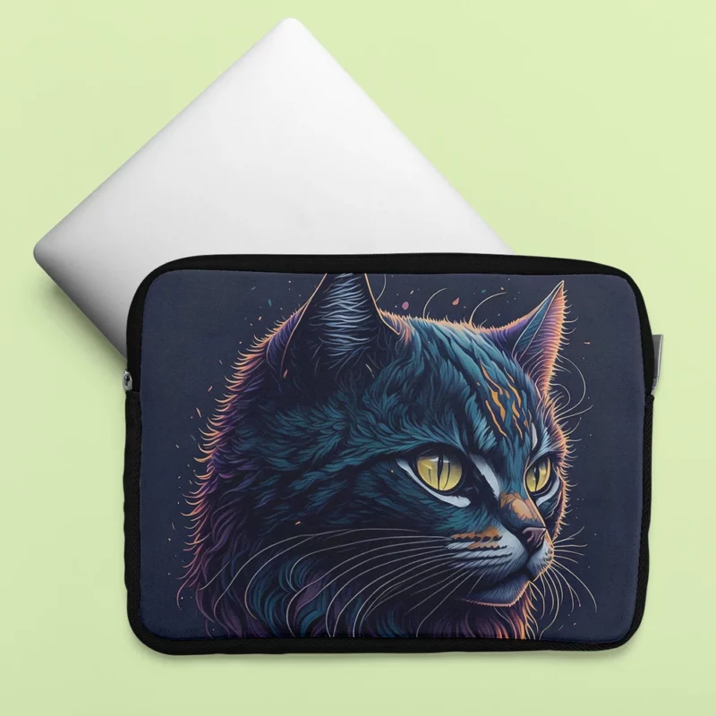 Yellow-Eyed Cat in Fantasy Drawing Laptop Sleeve