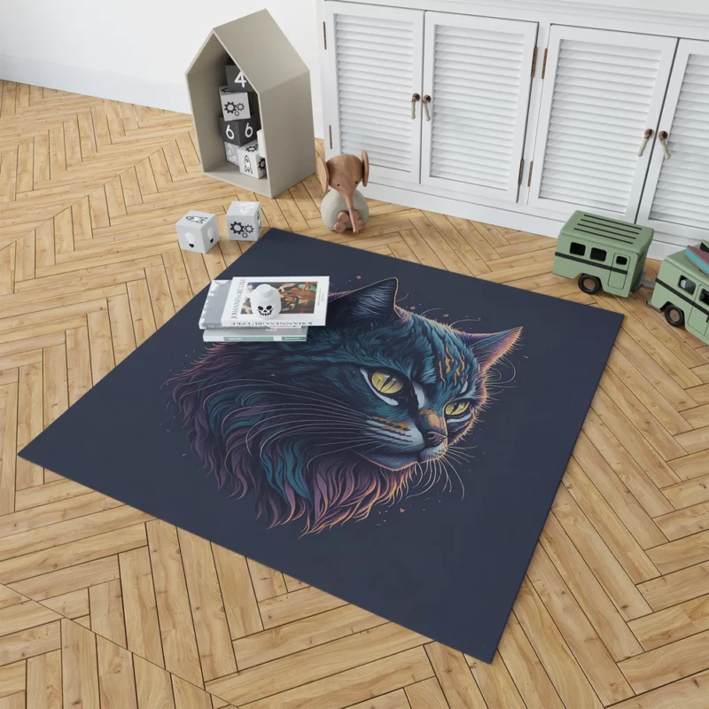 Yellow-Eyed Cat in Fantasy Drawing Rug 1