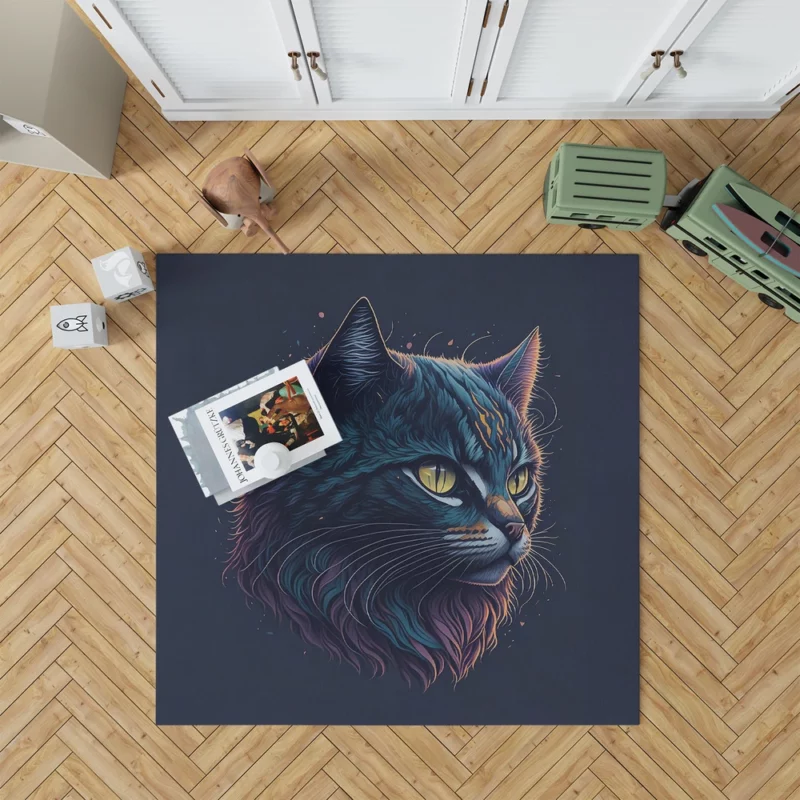 Yellow-Eyed Cat in Fantasy Drawing Rug