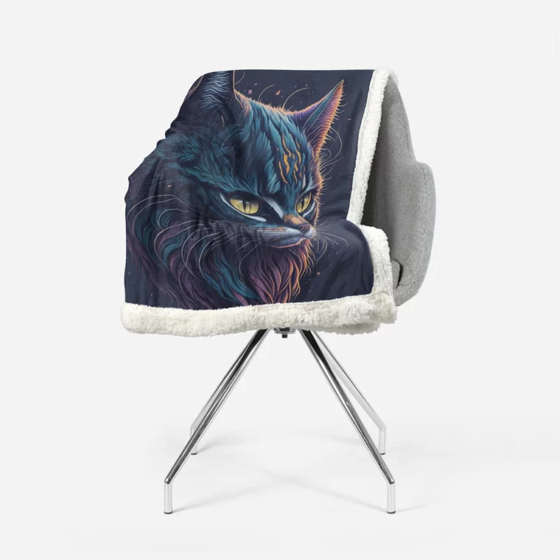 Yellow-Eyed Cat in Fantasy Drawing Sherpa Fleece Blanket 1