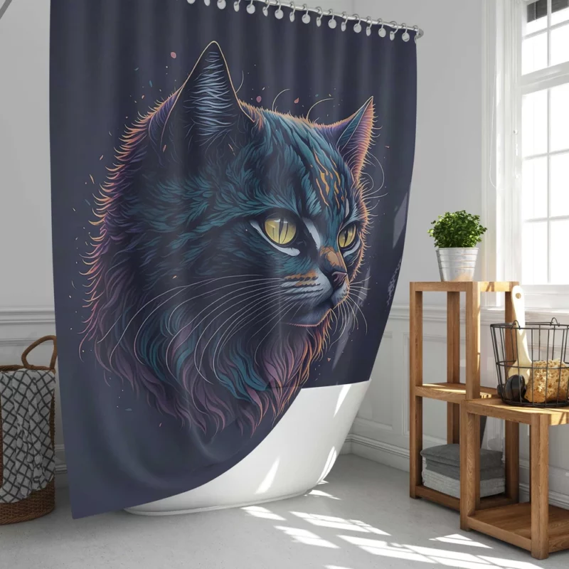 Yellow-Eyed Cat in Fantasy Drawing Shower Curtain