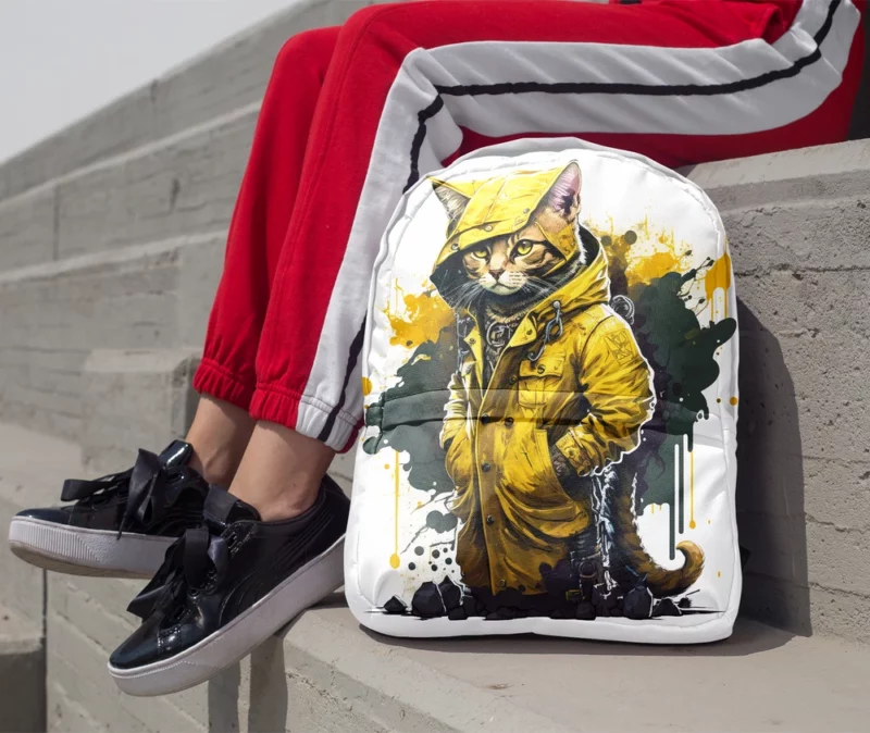 Yellow Hooded Cat in Paint Splash Backpack 1