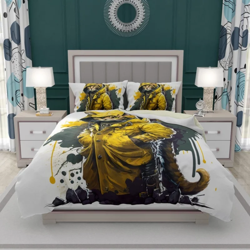 Yellow Hooded Cat in Paint Splash Bedding Set 1