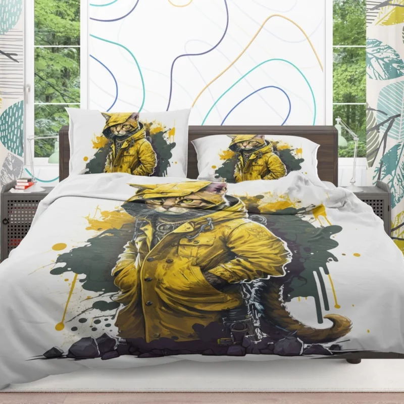 Yellow Hooded Cat in Paint Splash Bedding Set