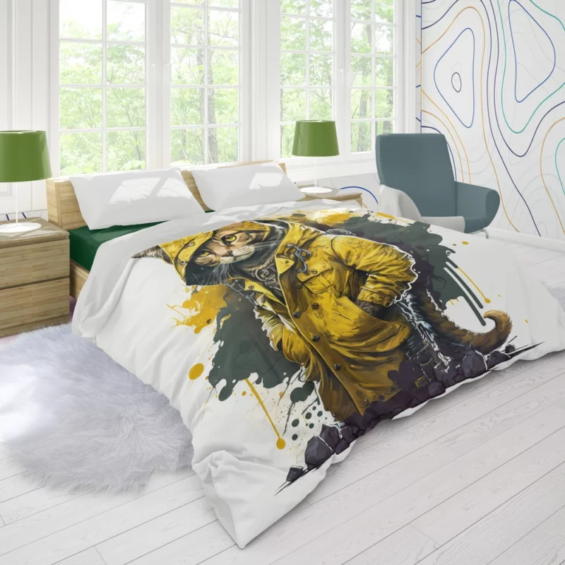 Yellow Hooded Cat in Paint Splash Duvet Cover