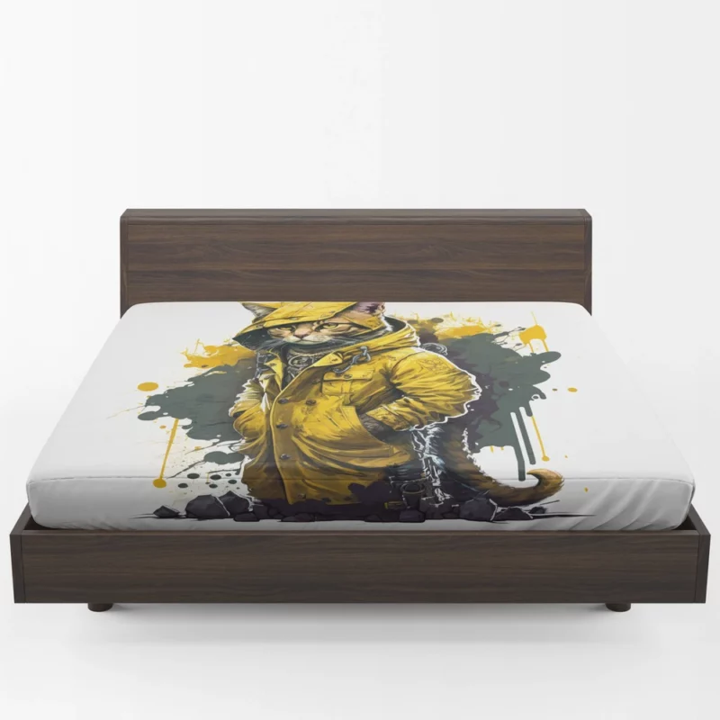 Yellow Hooded Cat in Paint Splash Fitted Sheet 1