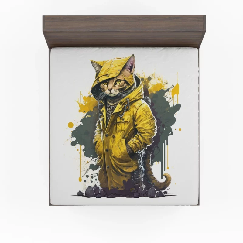 Yellow Hooded Cat in Paint Splash Fitted Sheet