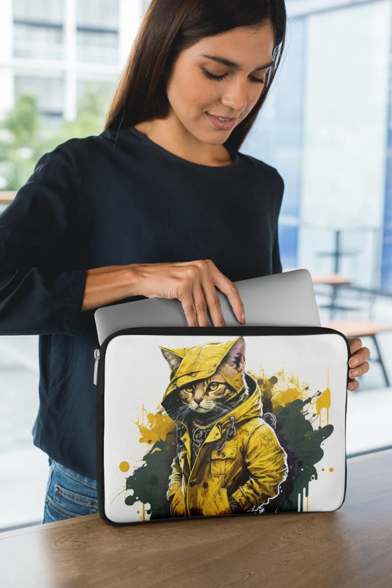 Yellow Hooded Cat in Paint Splash Laptop Sleeve 1