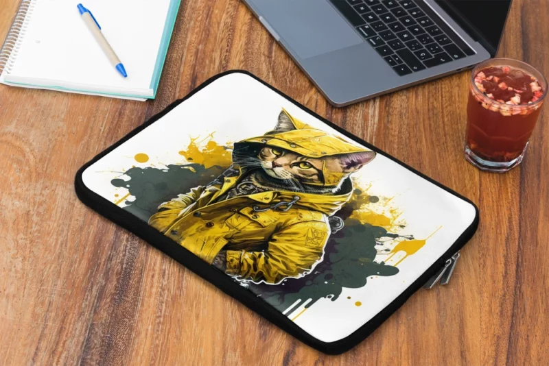 Yellow Hooded Cat in Paint Splash Laptop Sleeve 2