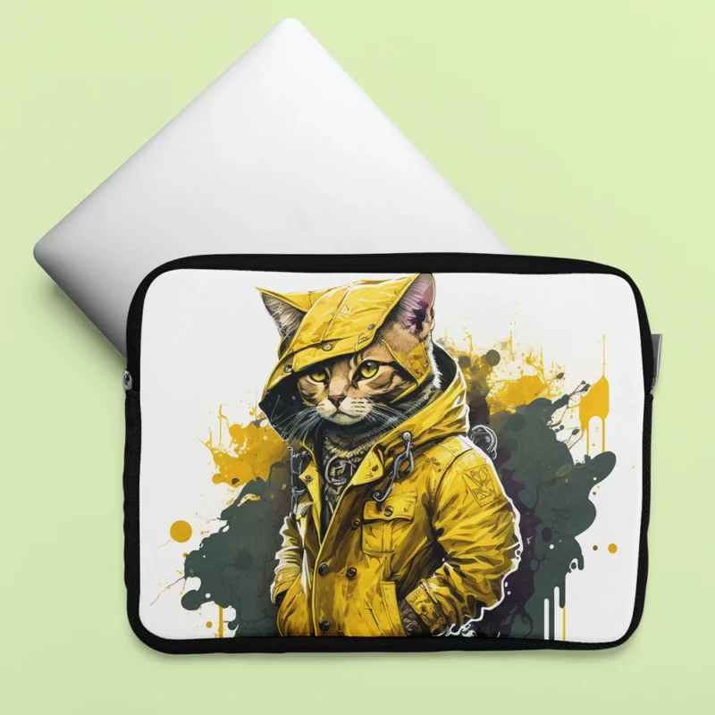 Yellow Hooded Cat in Paint Splash Laptop Sleeve