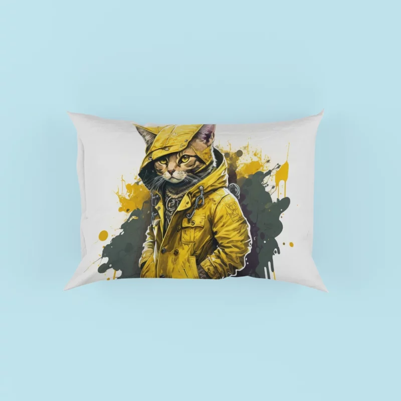 Yellow Hooded Cat in Paint Splash Pillow Cases