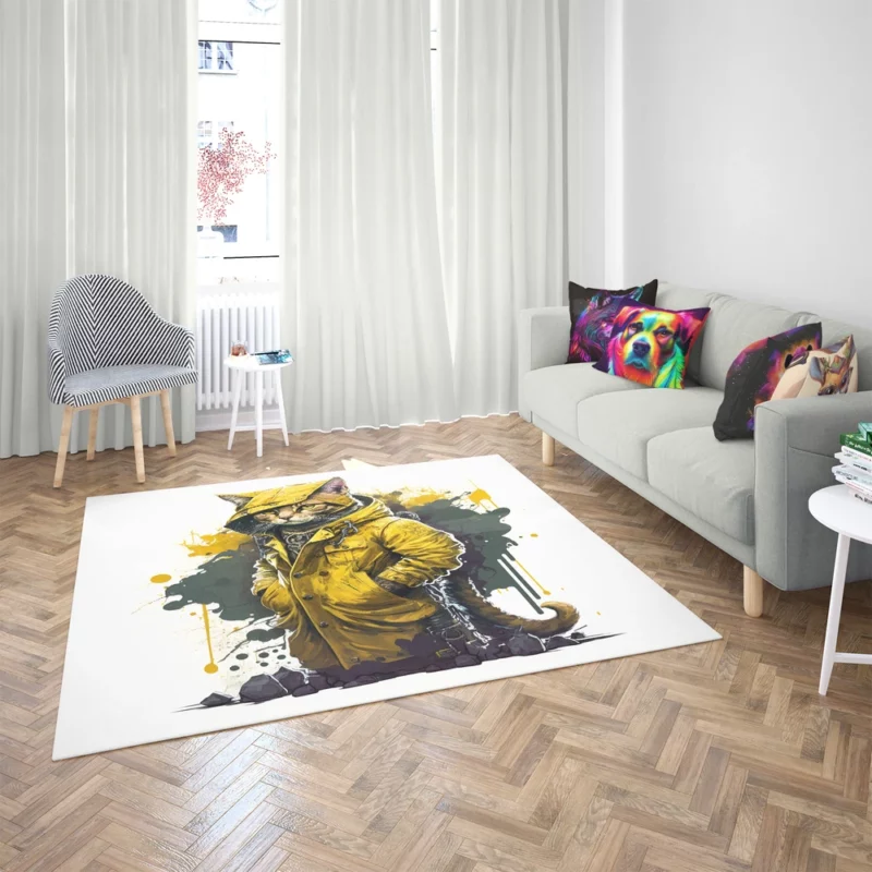 Yellow Hooded Cat in Paint Splash Rug 2