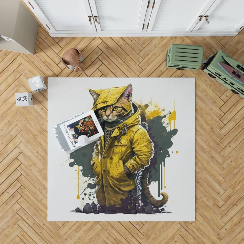 Yellow Hooded Cat in Paint Splash Rug