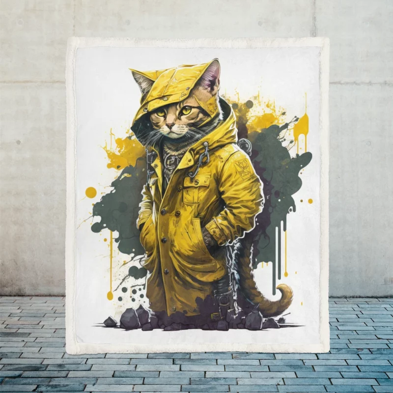 Yellow Hooded Cat in Paint Splash Sherpa Fleece Blanket