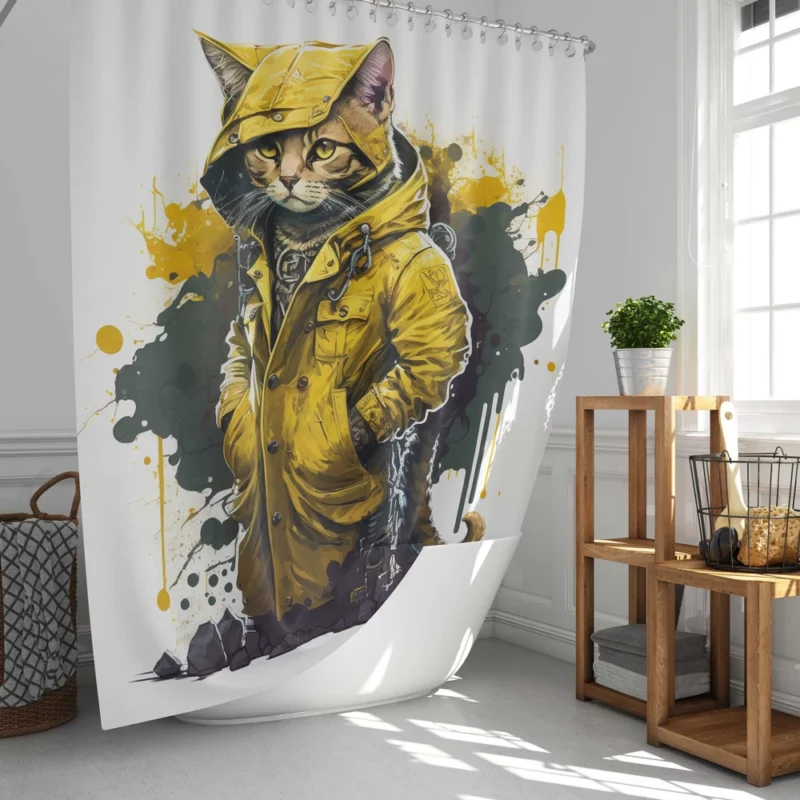 Yellow Hooded Cat in Paint Splash Shower Curtain