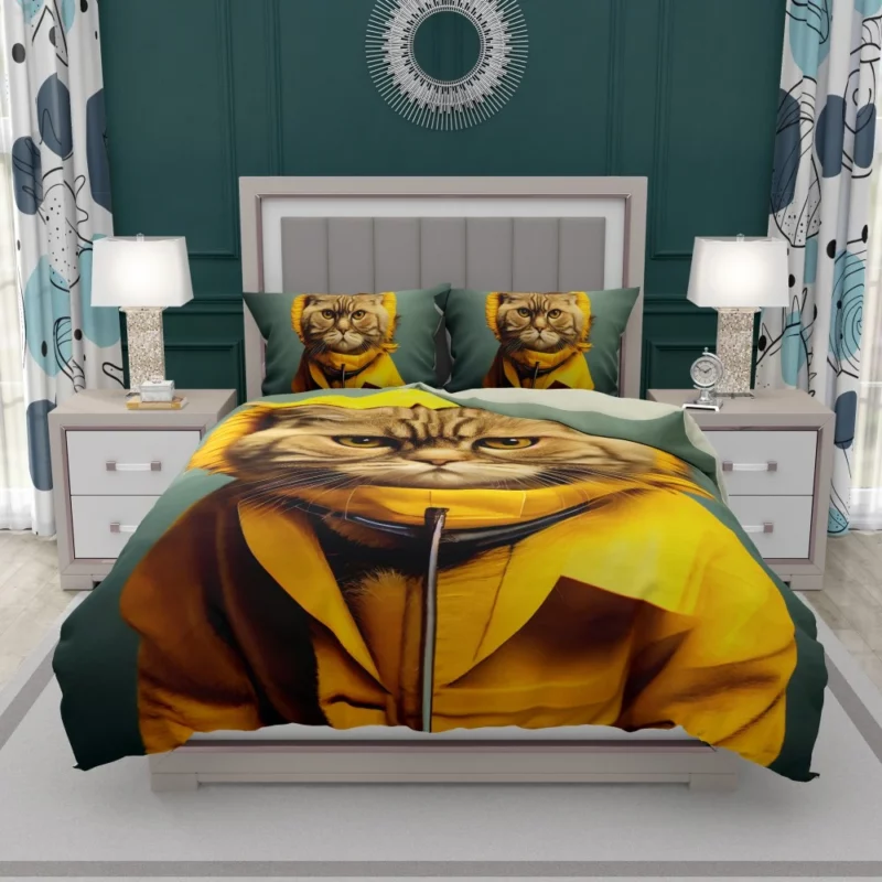 Yellow Raincoat Cat Pet Bedding Set 1