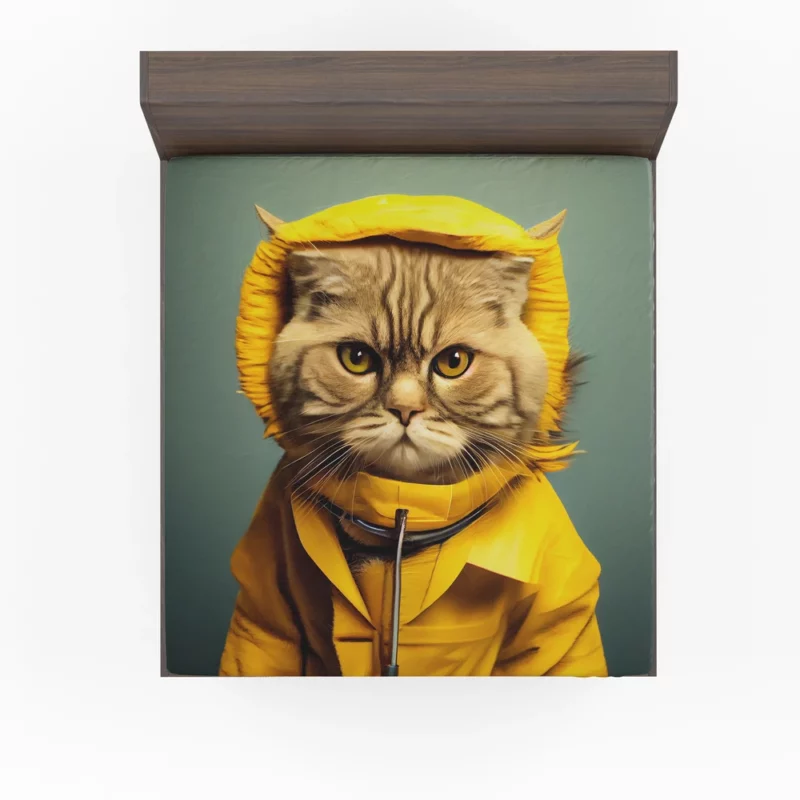 Yellow Raincoat Cat Pet Fitted Sheet