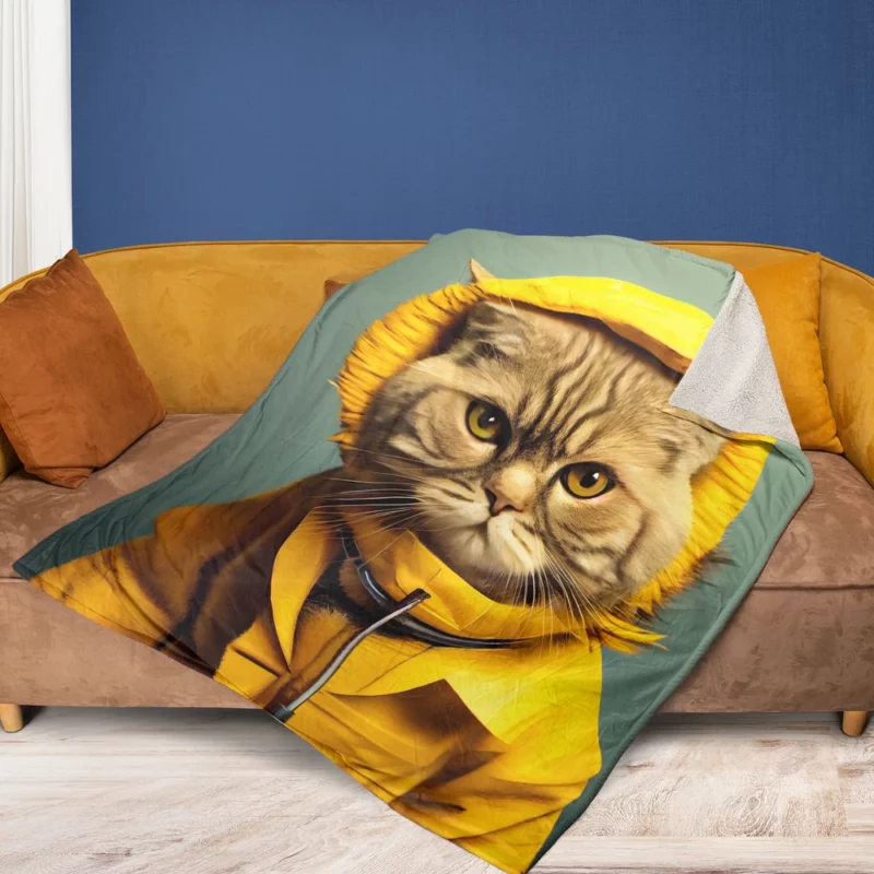 Yellow Raincoat Cat Pet Fleece Blanket 1