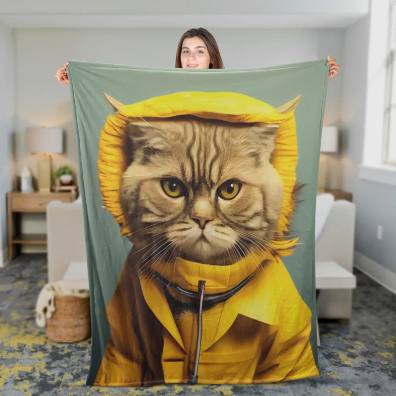 Yellow Raincoat Cat Pet Fleece Blanket 2