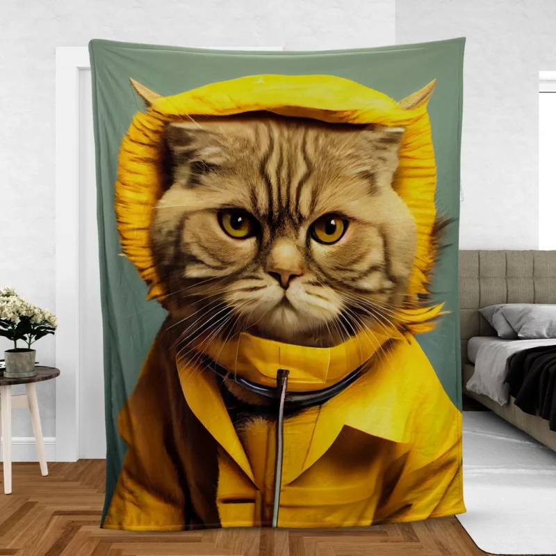 Yellow Raincoat Cat Pet Fleece Blanket