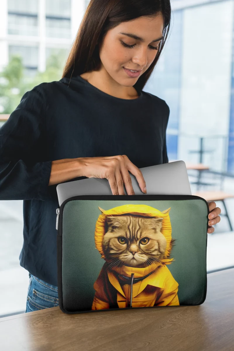 Yellow Raincoat Cat Pet Laptop Sleeve 1