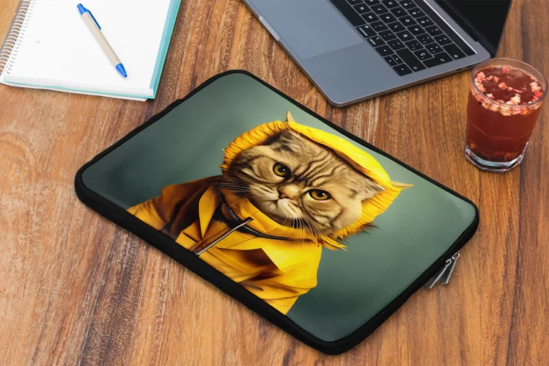 Yellow Raincoat Cat Pet Laptop Sleeve 2