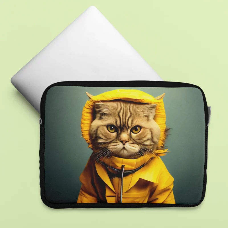 Yellow Raincoat Cat Pet Laptop Sleeve