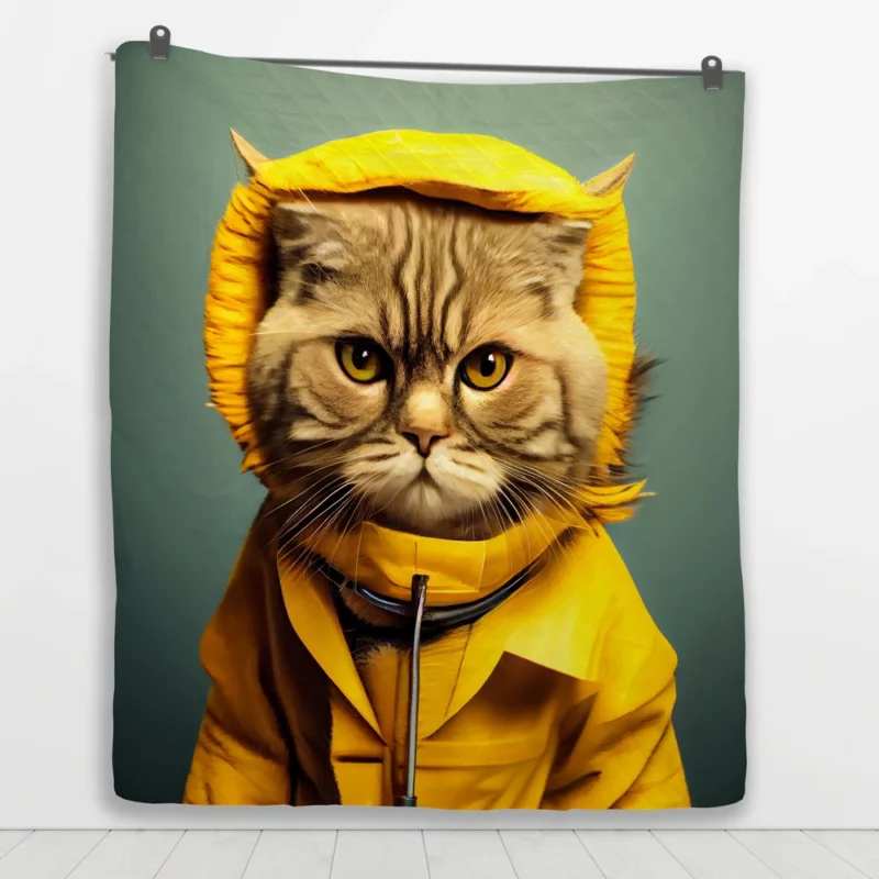 Yellow Raincoat Cat Pet Quilt Blanket 1