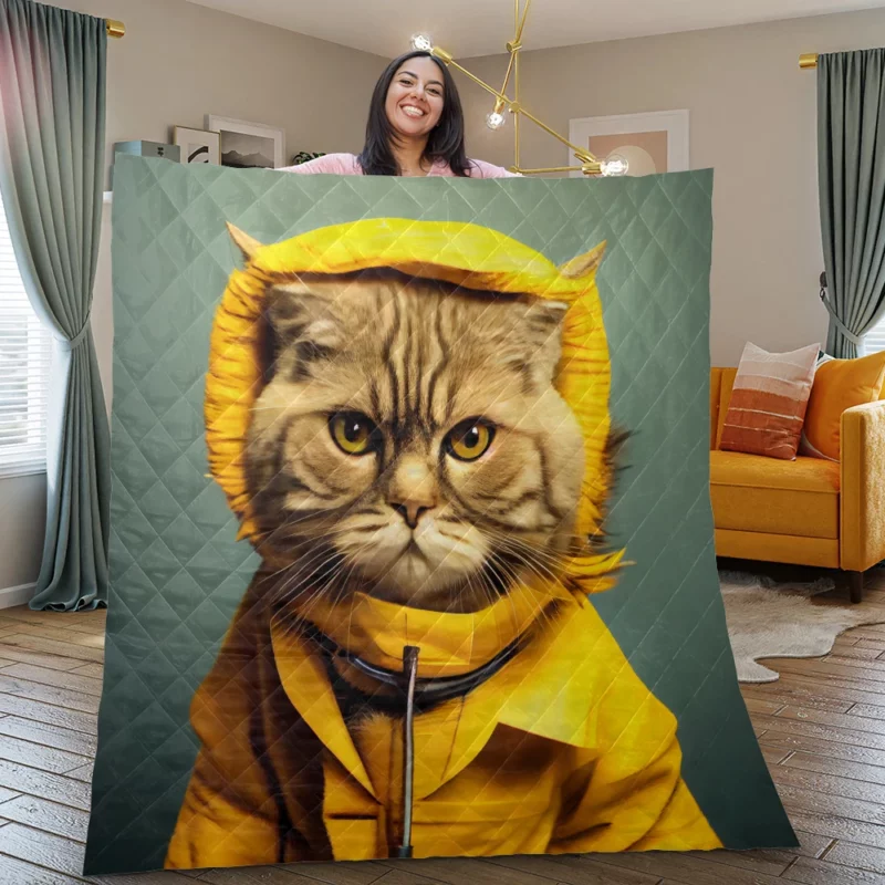 Yellow Raincoat Cat Pet Quilt Blanket