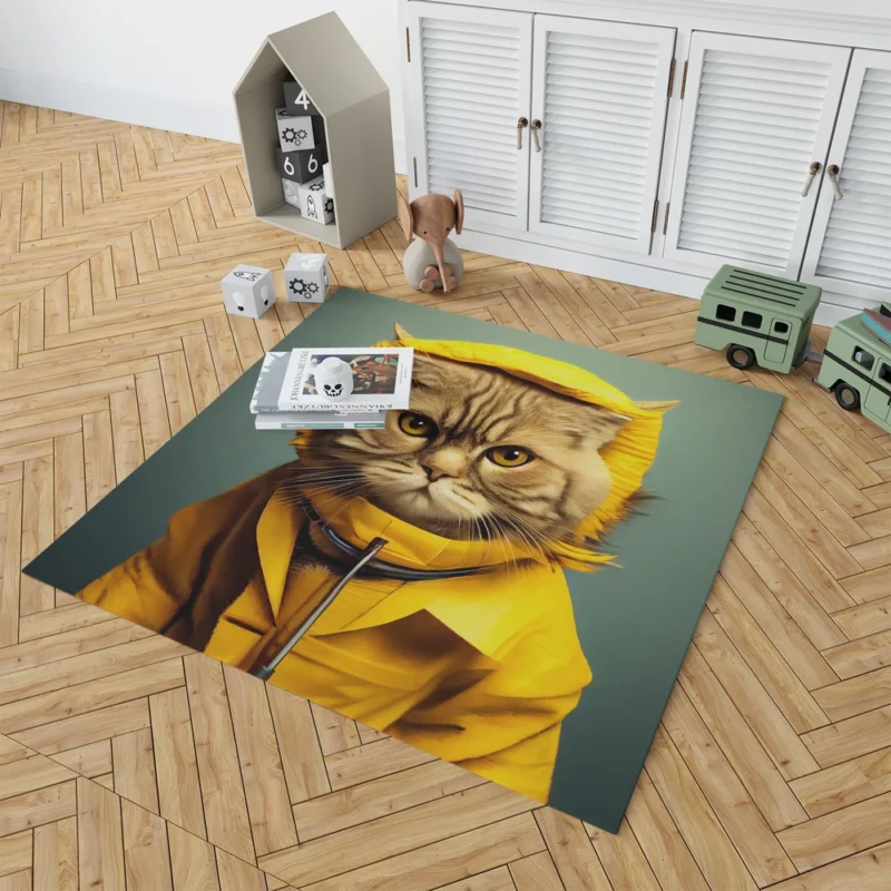 Yellow Raincoat Cat Pet Rug 1