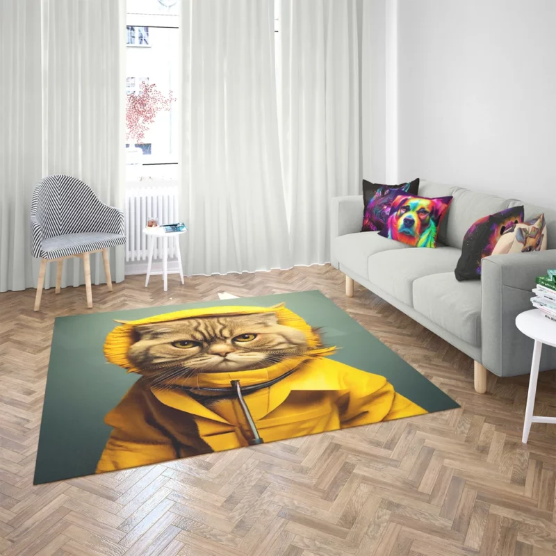 Yellow Raincoat Cat Pet Rug 2