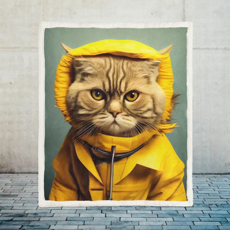 Yellow Raincoat Cat Pet Sherpa Fleece Blanket