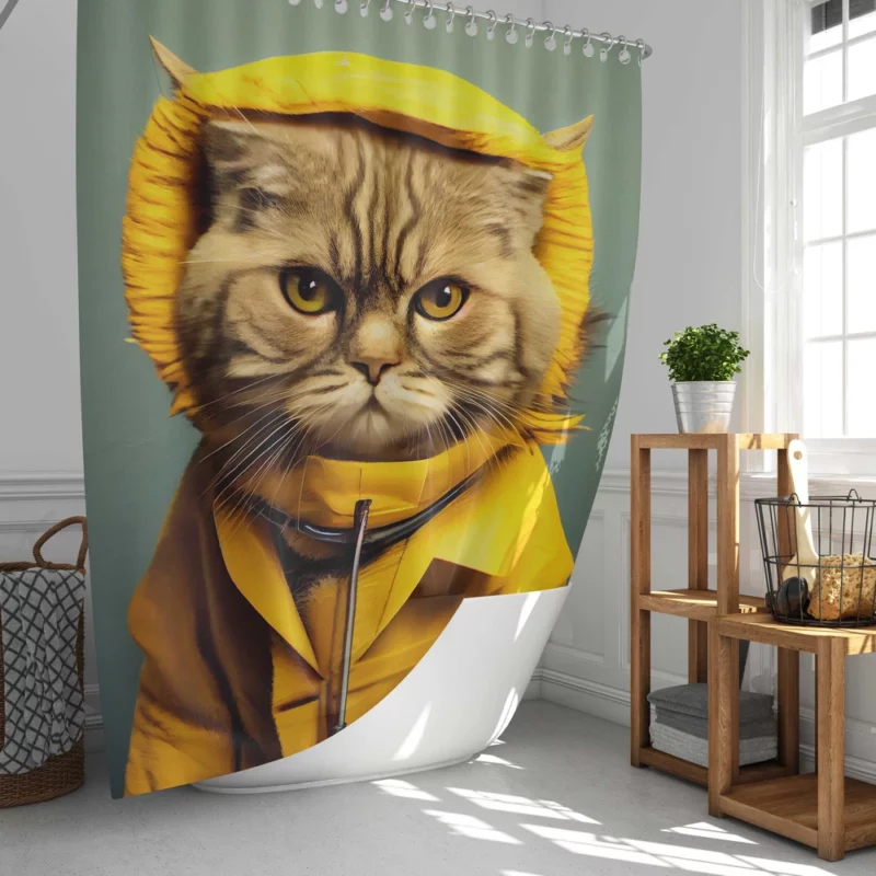 Yellow Raincoat Cat Pet Shower Curtain